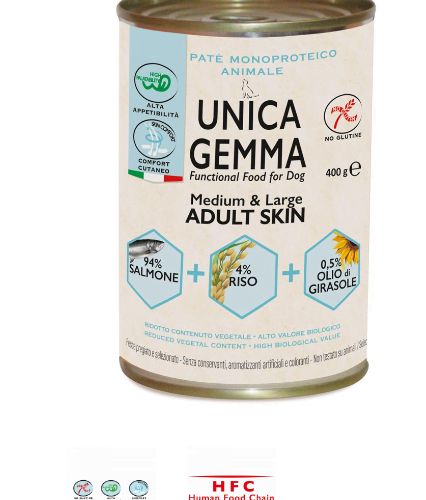 Alimento Umido Cane Funzionale - Unica Gemma - Adult Medium & Large Skin Wet Gr.400