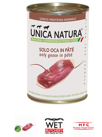 Alimento Umido Cane - Unica Natura -Solo Oca in paté - UNICO MONO ALL BREED Gr.400
