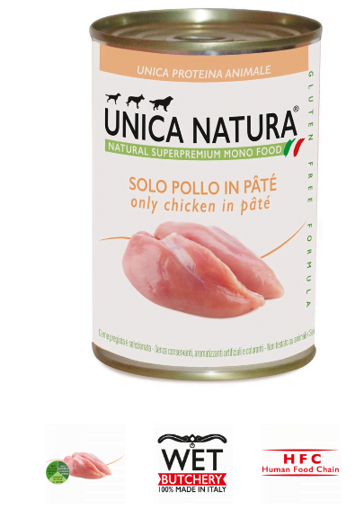 Alimento Umido Cane - Unica Natura -Solo Pollo in paté - UNICO MONO ALL BREED Gr.400