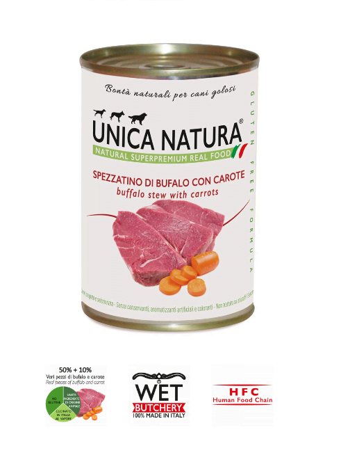 Alimento Umido Cane - Unica Natura - Spezzatino di Bufalo con Carote - UNICO REAL MAXI Gr.400
