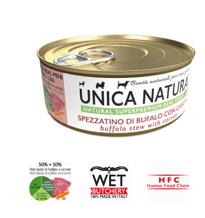 Alimento Umido Cane - Unica Natura - Spezzatino di Bufalo con Carote - UNICO REAL MINI Gr.150