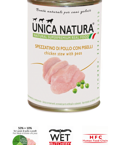Alimento Umido Cane - Unica Natura - Spezzatino di Pollo con Piselli - UNICO REAL MAXI Gr. 400