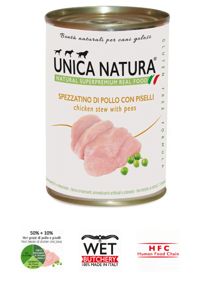 Alimento Umido Cane - Unica Natura - Spezzatino di Pollo con Piselli - UNICO REAL MAXI Gr. 400