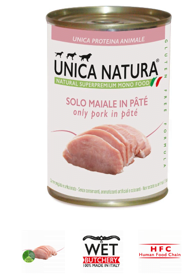 Alimento Umido Cane - Unica Natura -Solo Maiale in paté - UNICO MONO ALL BREED Gr.400