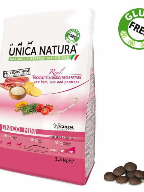 Alimento Secco Cane UNICA NATURA – Unico Mini – Prosciutto crudo, Riso e Patate kg.7.5